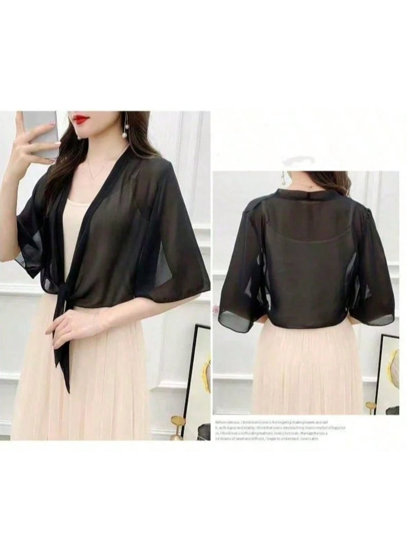 Shein 1pc Chiffon Shawl Cover Up For Women, Short Lightweight Shrug For Spring/Summer, Versatile Beach Cover Up, Sun Protection - Image 3